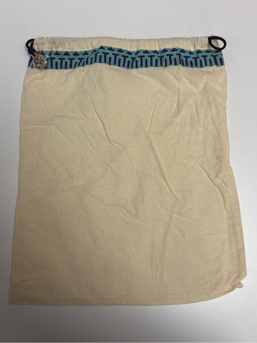 Tory Burch Cream Drawstring Dust Bag with Blue Trim